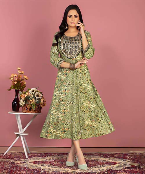 Green  Rayon Printed Kurti