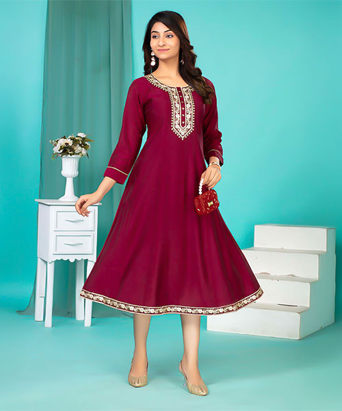 Magenta  Roman Silk Casual Wear Kurti in southampton