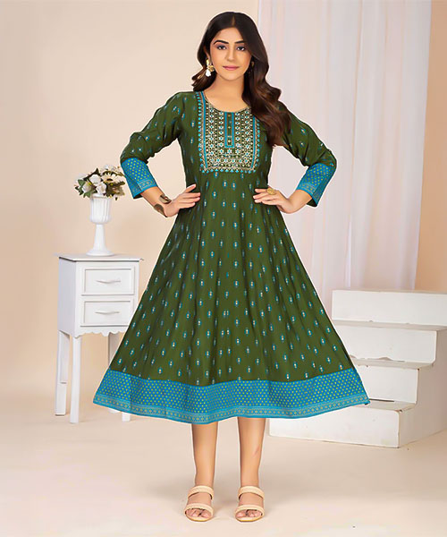 Green  Chanderi Casual Wear Kurti in ipswich