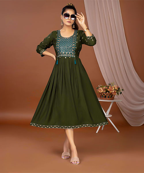 Green  Roman Silk  Casual Wear Kurti in ipswich