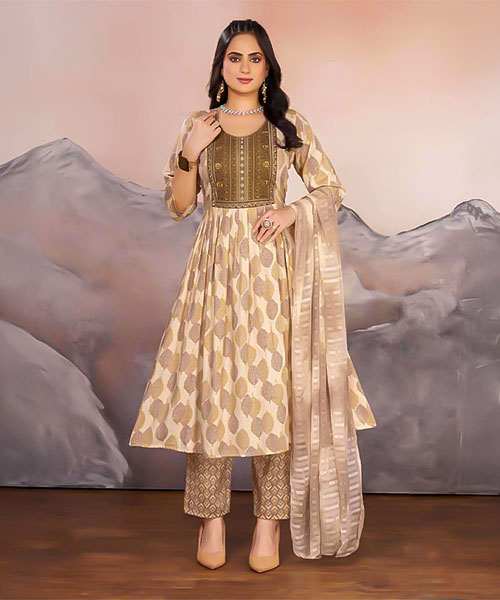 Brown  Rayon Casual Wear Salwar Kameez