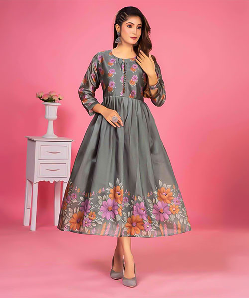 Grey  Zarna Silk Casual Wear Kurti in glasgow