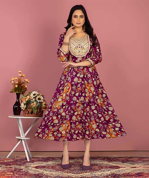 Magenta  Rayon Printed Kurti in st davids