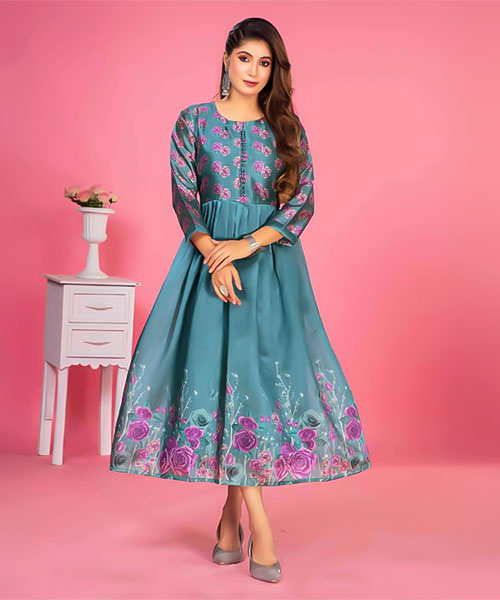 Blue  Zarna Silk Casual Wear Kurti in glasgow