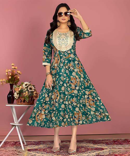 Green   Rayon Printed Kurti