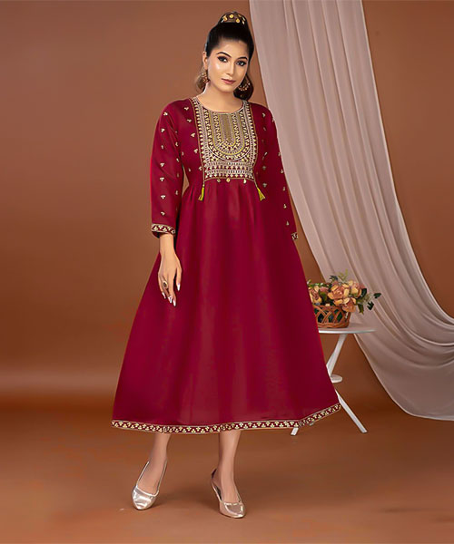 Red  Roman Silk  Casual Wear Kurti in ipswich
