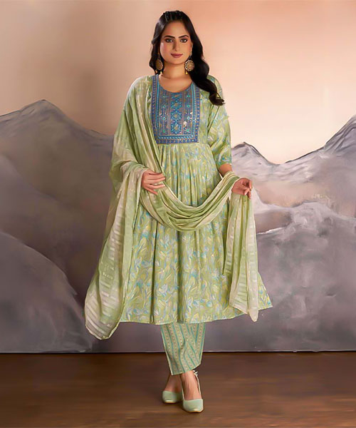 Green  Rayon Casual Wear Salwar Kameez