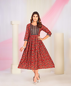 Red Modal Printed Kurtis