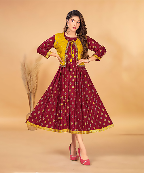 Maroon Rayon Casual Kurtis