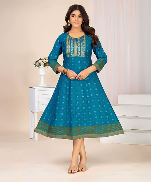 Blue Chanderi Casual Wear Kurti in ipswich