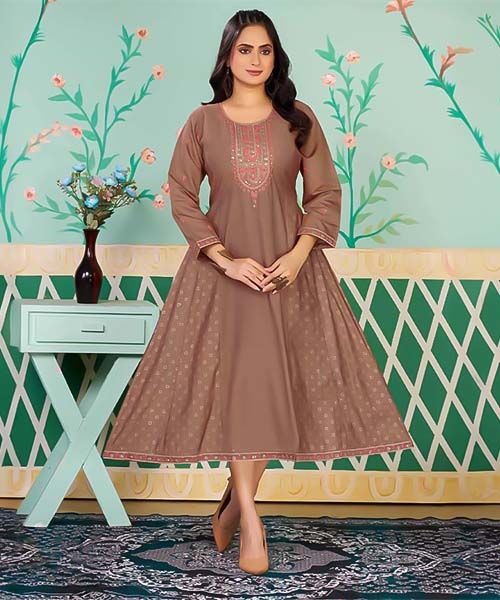 Brown  Roman Silk  Casual Wear Kurti in belfast