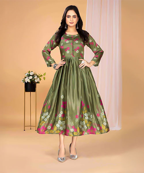 Green  Stylon Silk Casual Wear Kurti in fiji