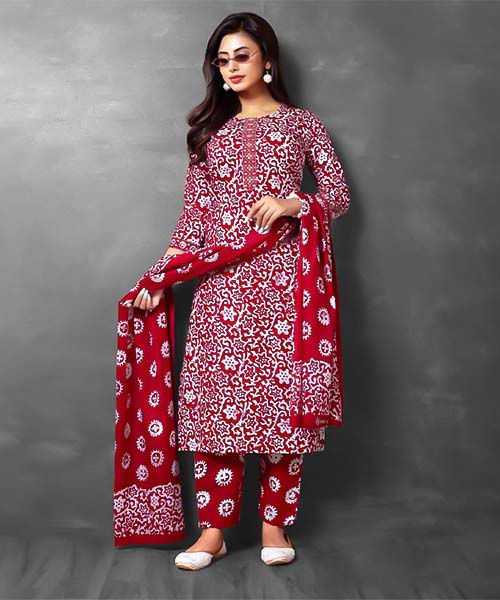 Red  Cotton Printed Salwar Kameez in detroit
