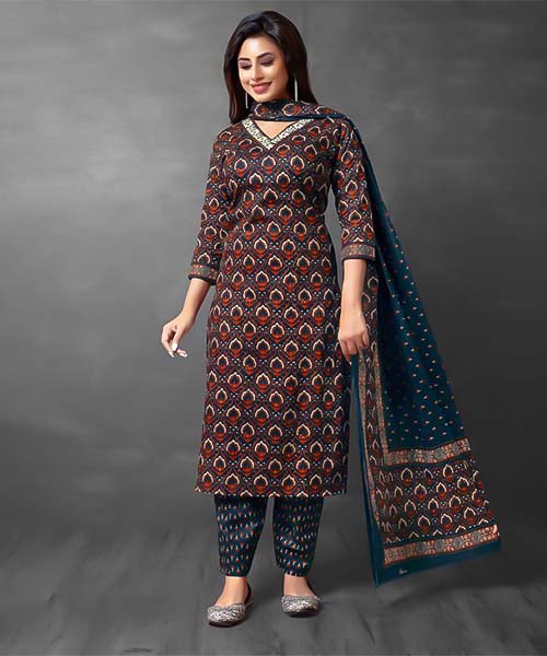 Brown  Cotton Printed Salwar Kameez in detroit