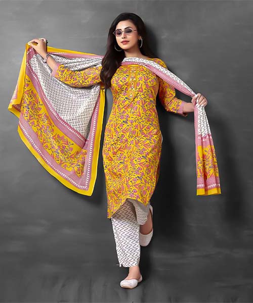 Yellow  Cotton Printed Salwar Kameez in detroit