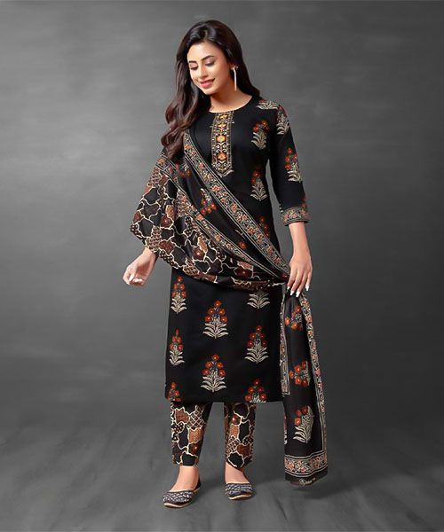 Black  Cotton Printed Salwar Kameez in detroit
