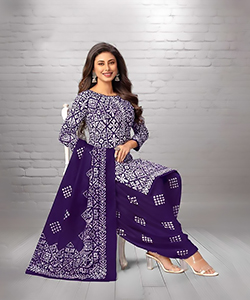 Purple Cotton Printed Suit