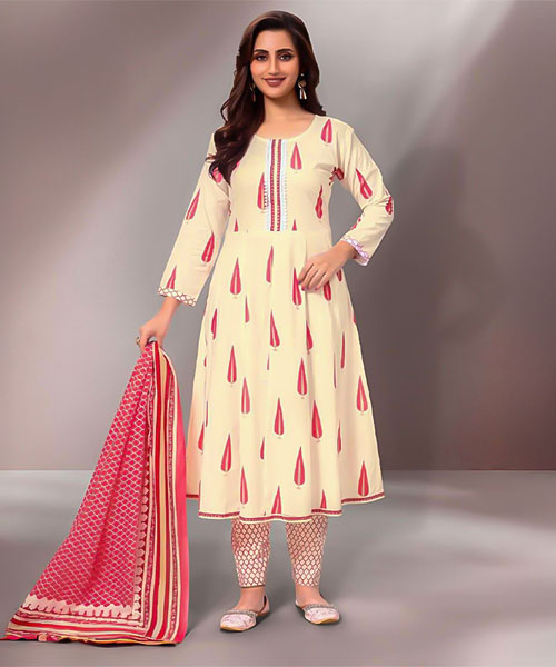 White  Cotton Casual Wear Salwar Kameez