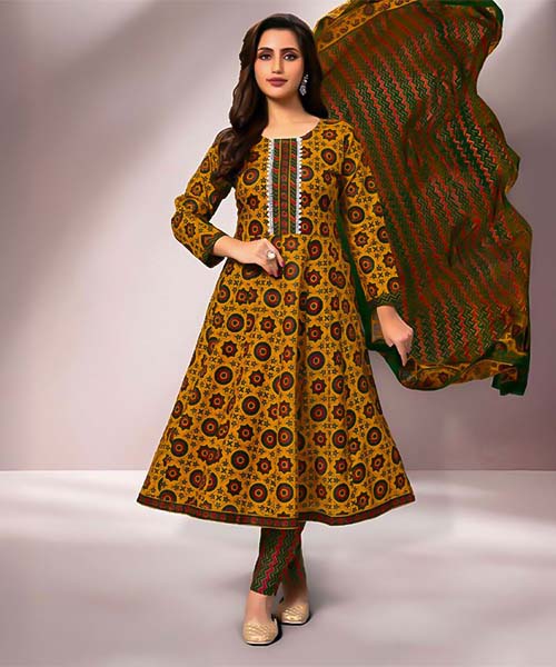 Yellow Cotton Casual Wear Salwar Kameez