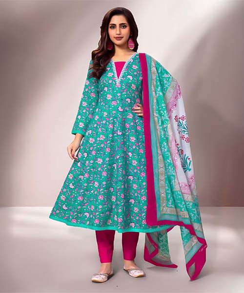 Cyan Cotton Casual Wear Salwar Kameez in united states