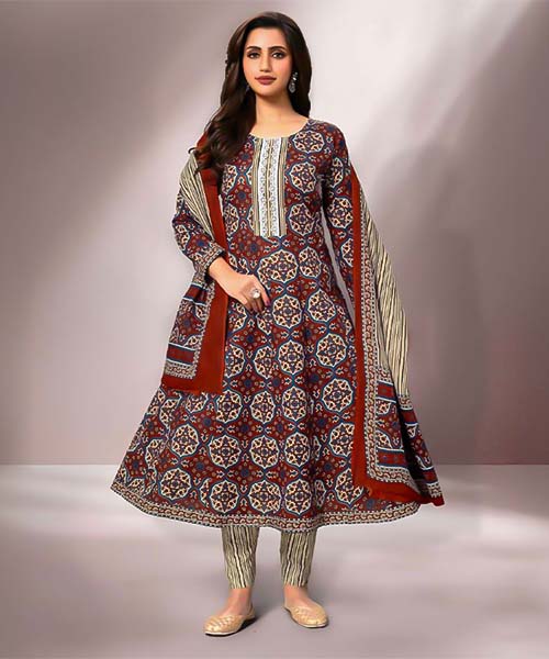 Red Cotton Casual Wear Salwar Kameez in united states