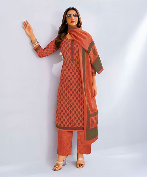 Orange  Cotton Casual Wear Salwar Kameez