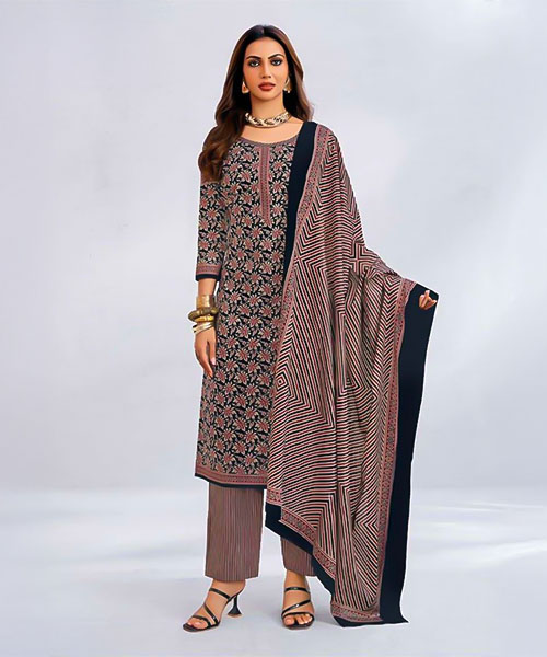 Brown Cotton Casual Wear Salwar Kameez
