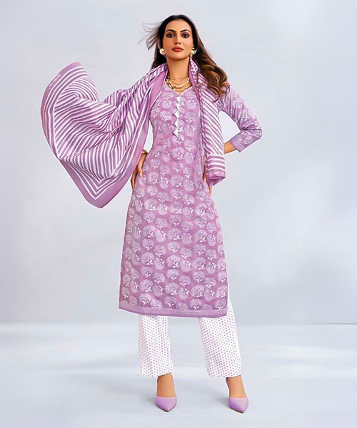 Purple Cotton Casual Wear Salwar Kameez
