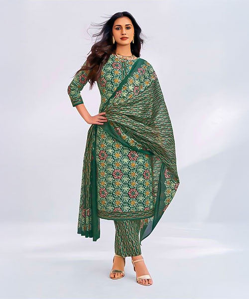 Green  Cotton Casual Wear Salwar Kameez