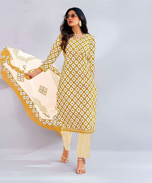 Yellow Cotton Casual Wear Salwar Kameez