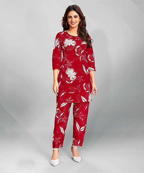 Red  Fancy Printed Kurti