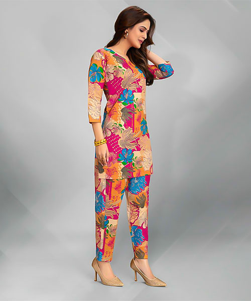 Yellow and Pink Fancy Printed Kurti in canada