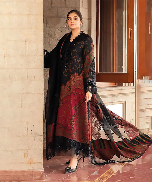 Black Viscose Printed Suit