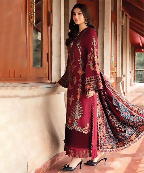 Maroon Viscose Printed Suit