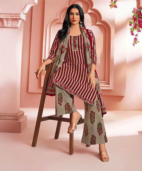 Red  Cotton Printed Salwar Kameez in cardiff