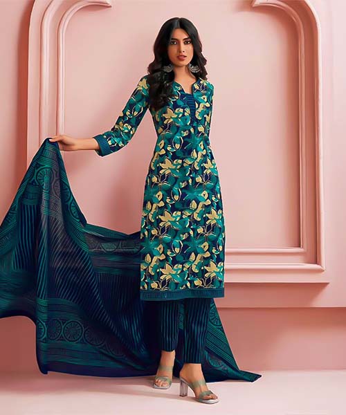Green  Cotton Printed Salwar Kameez in cardiff