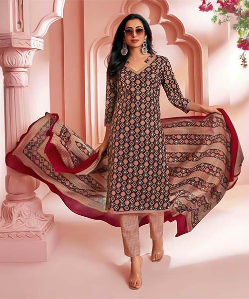 Brown  Cotton Printed Salwar Kameez in cardiff