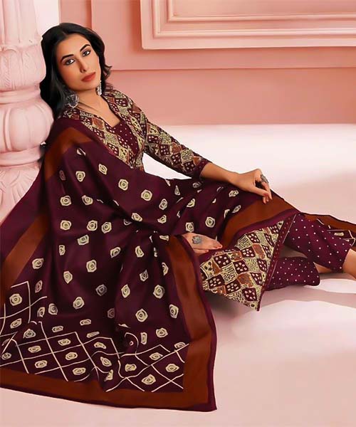 Brown  Cotton Printed Salwar Kameez in cardiff