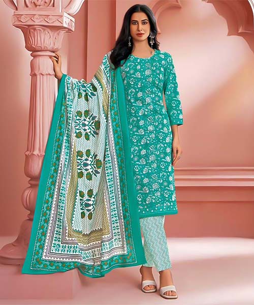 Cyan Cotton Printed Salwar Kameez in cardiff