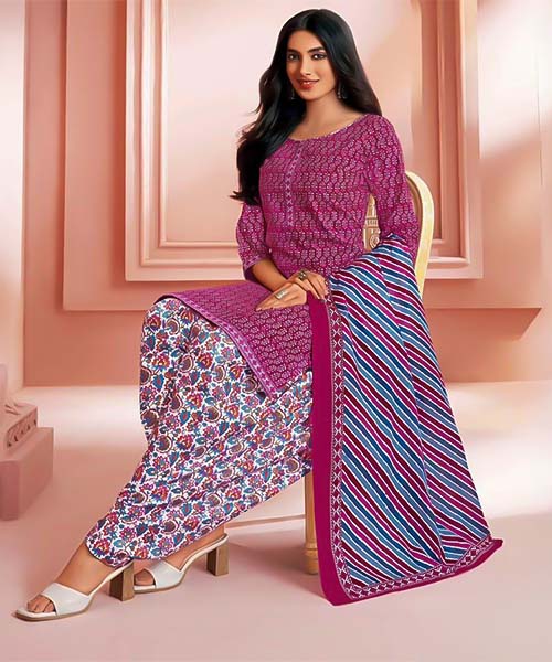 Purple Cotton Printed Salwar Kameez in cardiff