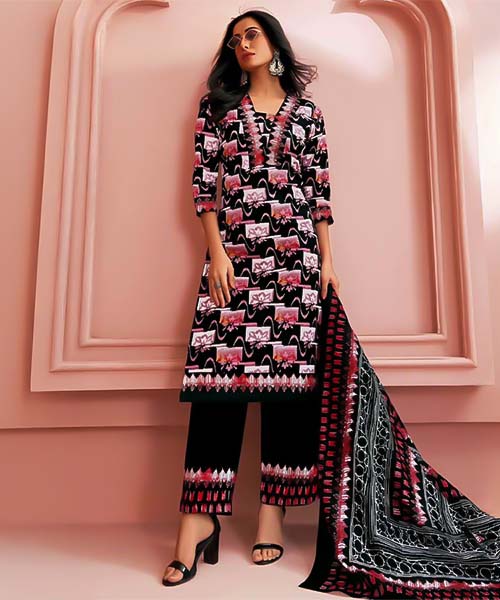 Black  Cotton Printed Salwar Kameez in cardiff