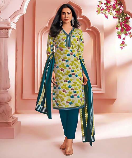 Green  Cotton Printed Salwar Kameez in cardiff