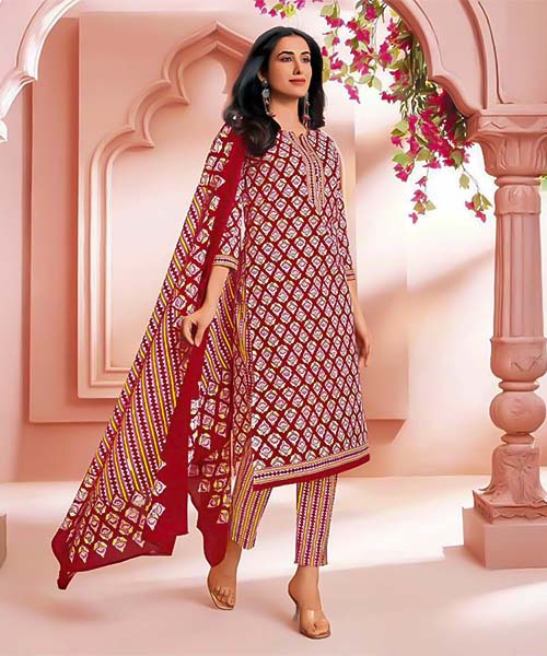 Red  Cotton Printed Salwar Kameez in cardiff