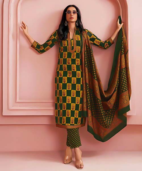 Green  Cotton Printed Salwar Kameez in cardiff