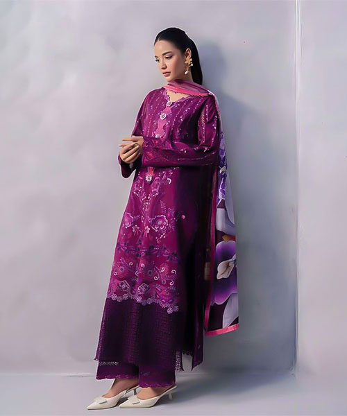 Violet Cotton Casual Wear Salwar Kameez