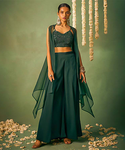 Olive Green Chinon  Casual Wear Lehenga in portugal