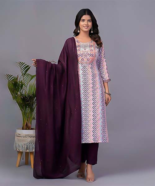 Purple  Silk Printed Kurti in delhi