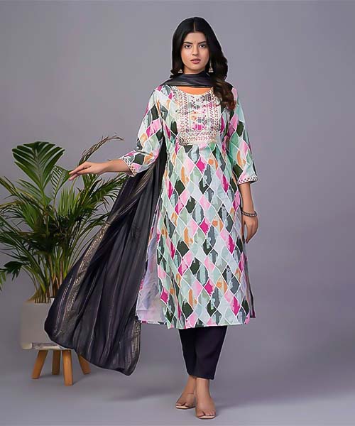 White Silk Printed Kurti in delhi