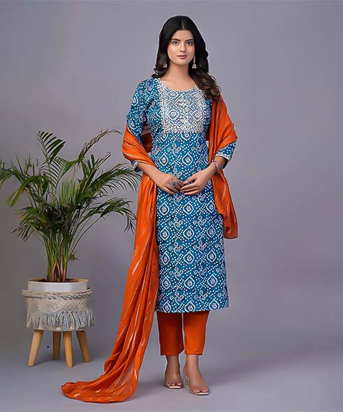 Blue Silk Printed Kurti in delhi