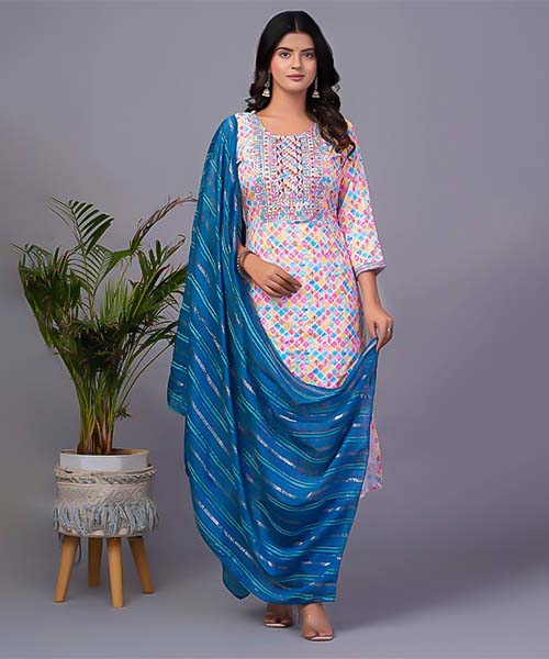 White Silk Printed Kurti in delhi